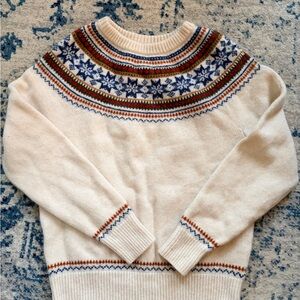 J. Crew Cream and Blue Fair Isle Crewneck Sweater